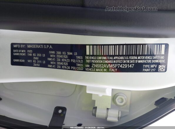 ZN682AVM5P7429147 2023 MASERATI GRECALE White Вид підкапотного простору
