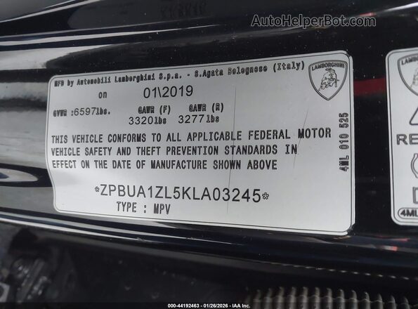 ZPBUA1ZL5KLA03245 2019 LAMBORGHINI URUS Blue Շարժիչի բաժամունքի տեսք