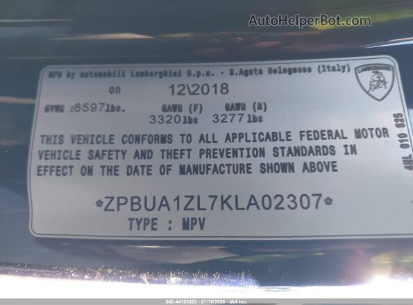 ZPBUA1ZL7KLA02307 2019 LAMBORGHINI URUS Blue Vista del compartimento del motor