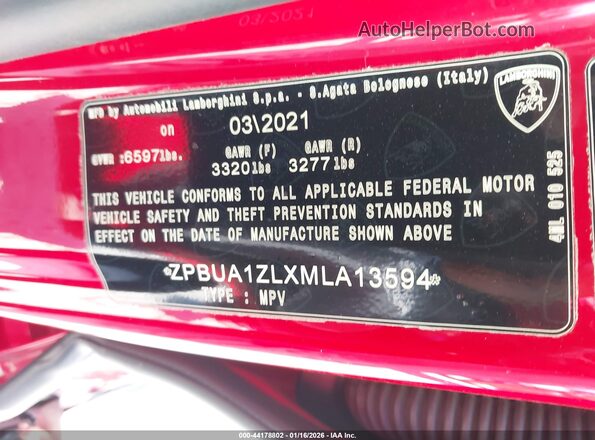 ZPBUA1ZLXMLA13594 2021 LAMBORGHINI URUS Red Engine compartment view