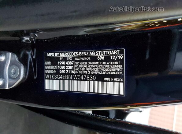 W1K3G4EB8LW047830 2020 MERCEDES-BENZ A Black 