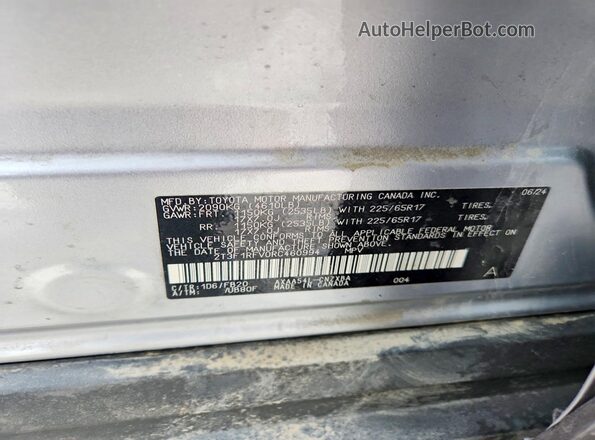 2T3F1RFV0RC460994 2024 TOYOTA LE Silver VIN կոդի պիտակի տեսք
