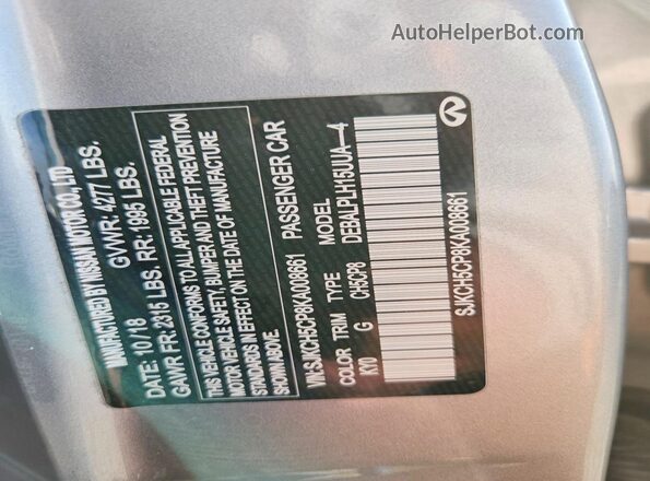 SJKCH5CP8KA008661 2019 INFINITI QX30 Серебряный Вид наклейки с VIN-кодом