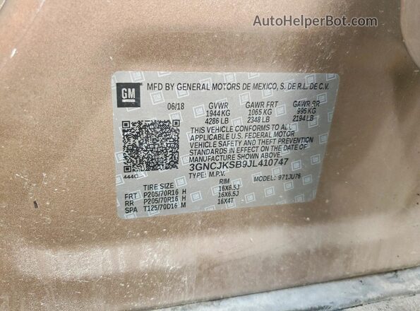 3GNCJKSB9JL410747 2018 CHEVROLET TRAX Tan 