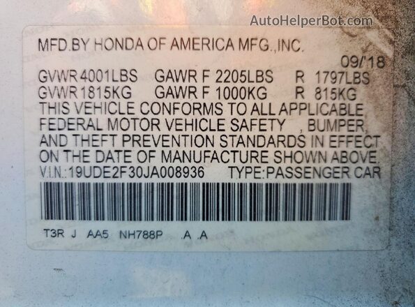 19UDE2F30JA008936 2018 ACURA ILX White 