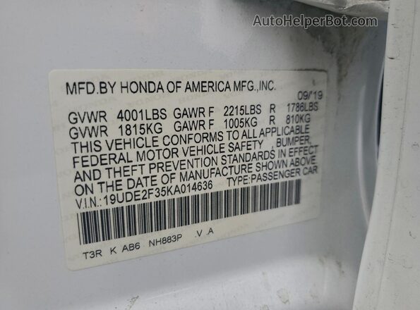 19UDE2F35KA014636 2019 ACURA ILX Белый 