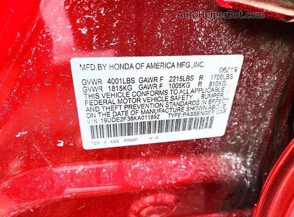 19UDE2F38KA011892 2019 ACURA ILX Red 
