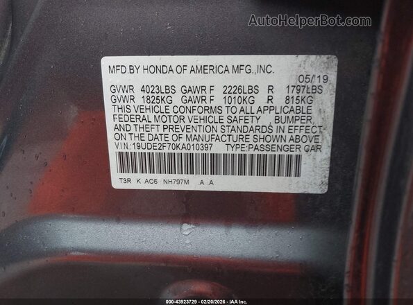 19UDE2F70KA010397 2019 ACURA ILX Pewter Engine compartment view