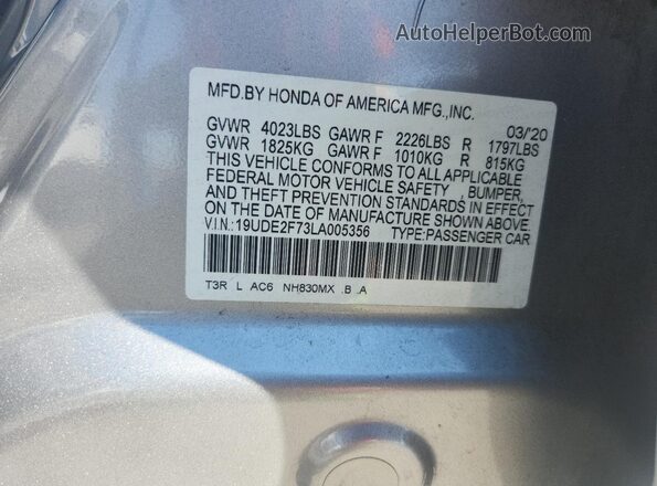 19UDE2F73LA005356 2020 ACURA ILX Silver 