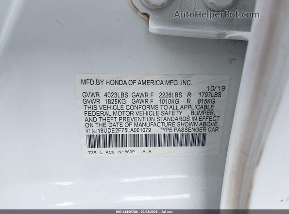 19UDE2F75LA001079 2020 ACURA ILX Белый Вид подкапотного пространства