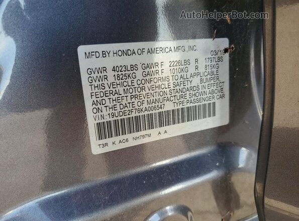 19UDE2F76KA006547 2019 ACURA ILX Gray 