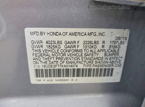 19UDE2F77KA014074 2019 ACURA ILX Silver 