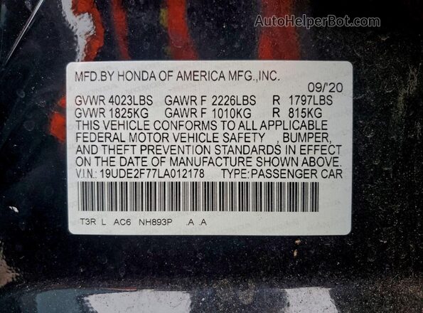 19UDE2F77LA012178 2020 ACURA ILX Black Widok komory silnika