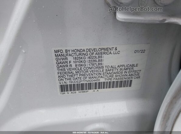 19UDE2F77NA004455 2022 ACURA ILX Белый Вид подкапотного пространства