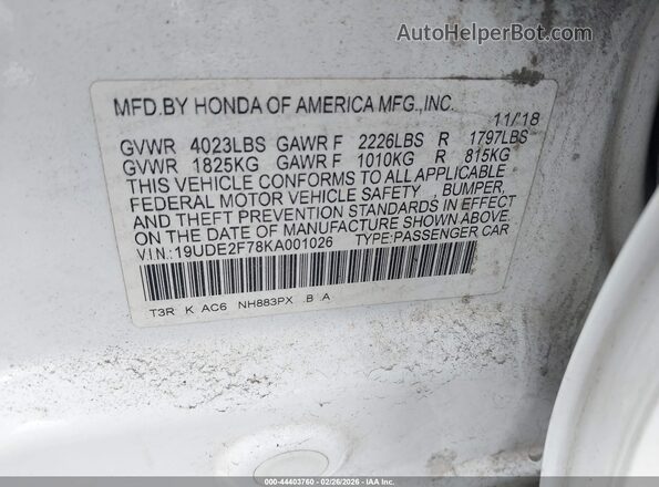 19UDE2F78KA001026 2019 ACURA ILX White 