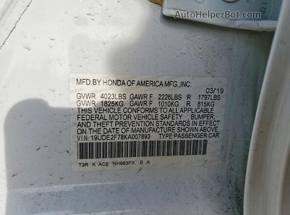 19UDE2F78KA007893 2019 ACURA ILX White Widok komory silnika