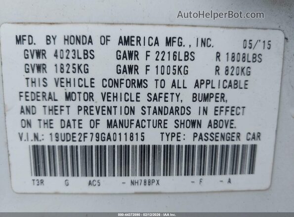 19UDE2F79GA011815 2016 ACURA ILX White Engine compartment view