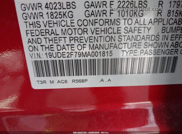 19UDE2F79MA001815 2021 ACURA ILX Burgundy Engine compartment view