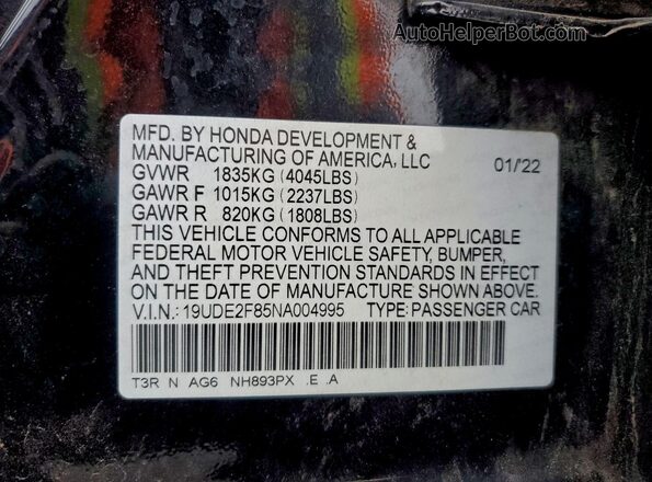 19UDE2F85NA004995 2022 ACURA ILX Black Engine compartment view