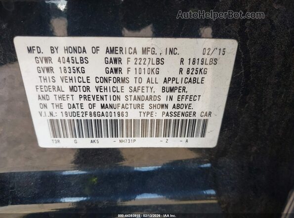 19UDE2F86GA001963 2016 ACURA ILX Black Вид підкапотного простору