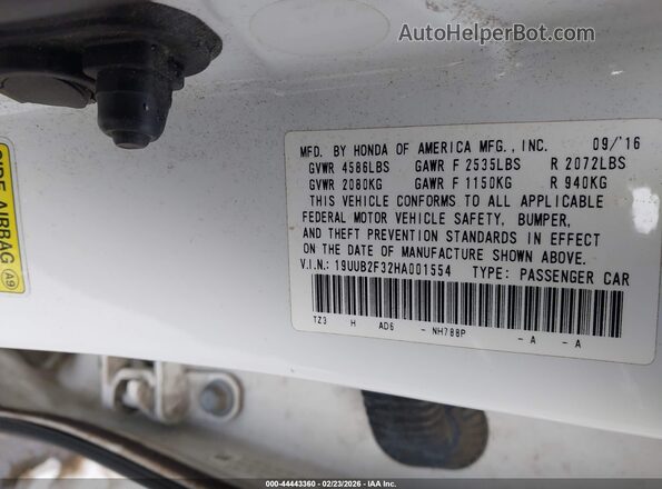 19UUB2F32HA001554 2017 ACURA TLX White Вид підкапотного простору