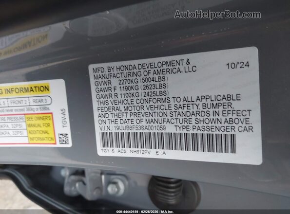 19UUB6F53SA001059 2025 ACURA TLX Gray Widok komory silnika
