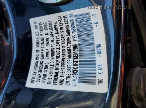 19XFC1F37KE016909 2019 HONDA CIVIC Blue 