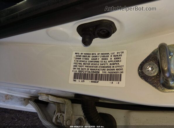 19XFC1F73LE204556 2020 HONDA CIVIC White Engine compartment view