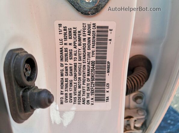19XFC2F60KE204400 2019 HONDA CIVIC White 