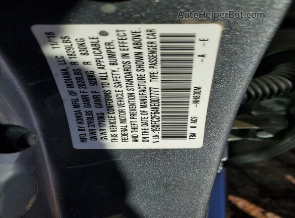 19XFC2F64KE007777 2019 HONDA CIVIC Silver 