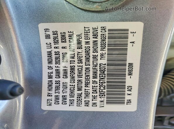 19XFC2F67KE048372 2019 HONDA CIVIC Серебряный 