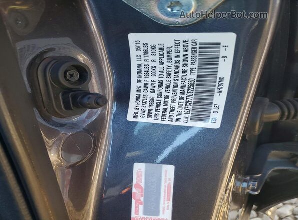 19XFC2F77GE225650 2016 HONDA CIVIC Gray VIN კოდის სტიკერის ხედი