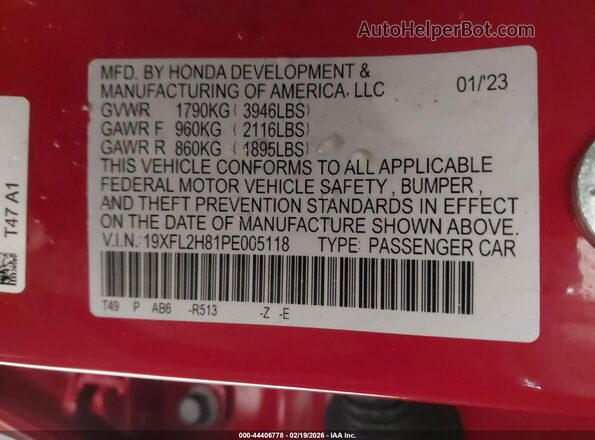 19XFL2H81PE005118 2023 HONDA CIVIC Red 