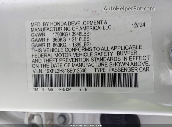 19XFL2H81SE012546 2025 HONDA CIVIC SEDAN White 