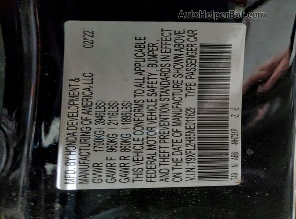 19XFL2H85NE011629 2022 HONDA CIVIC Black Вид підкапотного простору