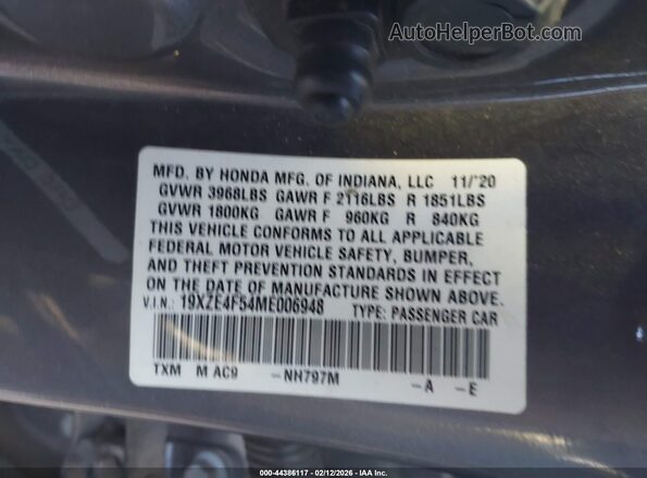 19XZE4F54ME006948 2021 HONDA INSIGHT Gray Շարժիչի բաժամունքի տեսք