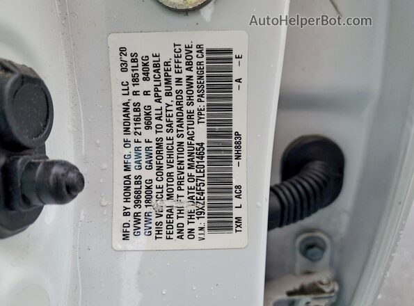 19XZE4F57LE014654 2020 HONDA INSIGHT White VIN sticker view