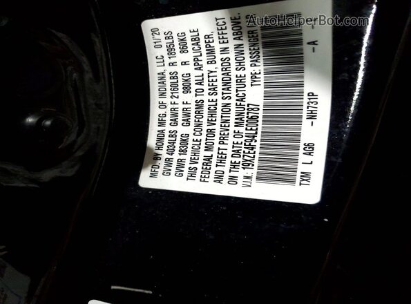 19XZE4F94LE006787 2020 HONDA INSIGHT Black Vista de la etiqueta del VIN