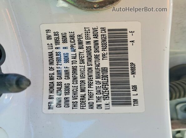 19XZE4F9XLE001089 2020 HONDA INSIGHT White 