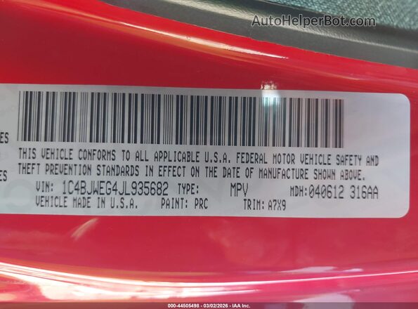 1C4BJWEG4JL935682 2018 JEEP WRANGLER Red 