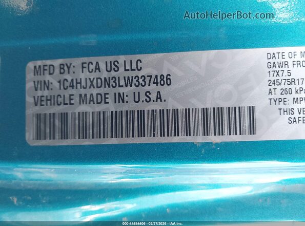 1C4HJXDN3LW337486 2020 JEEP WRANGLER UNLIMITED Green Widok komory silnika