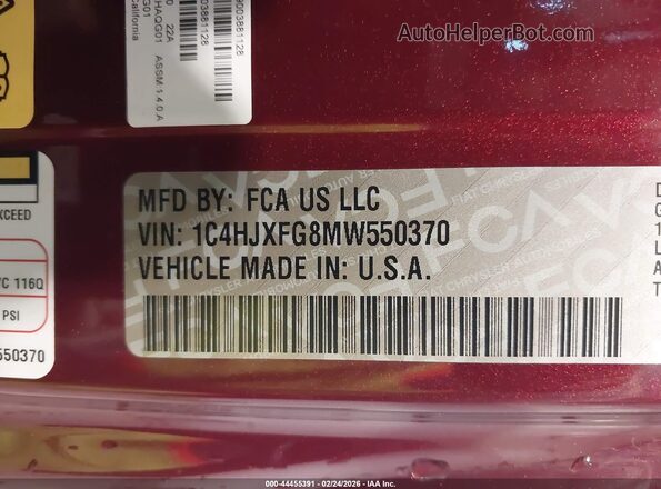 1C4HJXFG8MW550370 2021 JEEP WRANGLER UNLIMITED Red Engine compartment view