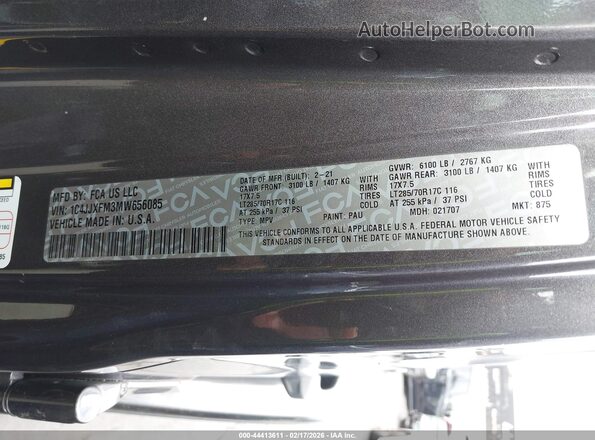 1C4JJXFM3MW656085 2021 JEEP WRANGLER UNLIMITED Gray Вид підкапотного простору