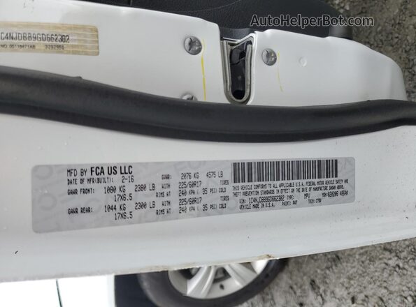 1C4NJDBB9GD662302 2016 JEEP COMPASS White Vista de la etiqueta del VIN