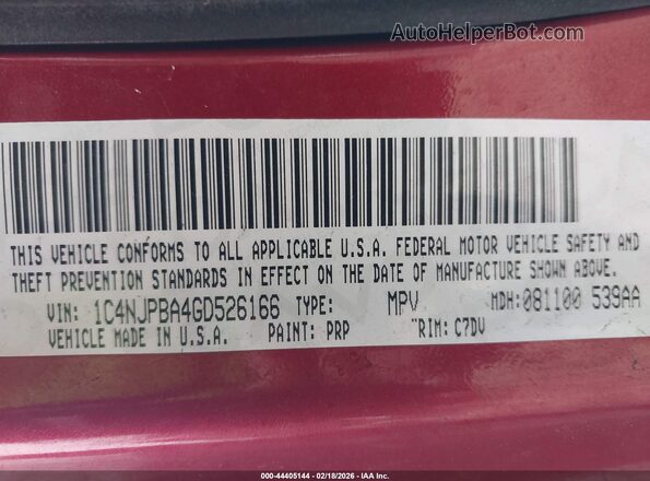 1C4NJPBA4GD526166 2016 JEEP PATRIOT Burgundy 