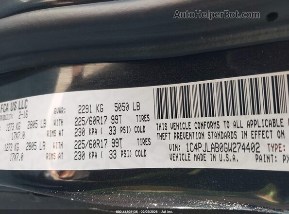 1C4PJLAB0GW274402 2016 JEEP CHEROKEE Black Engine compartment view