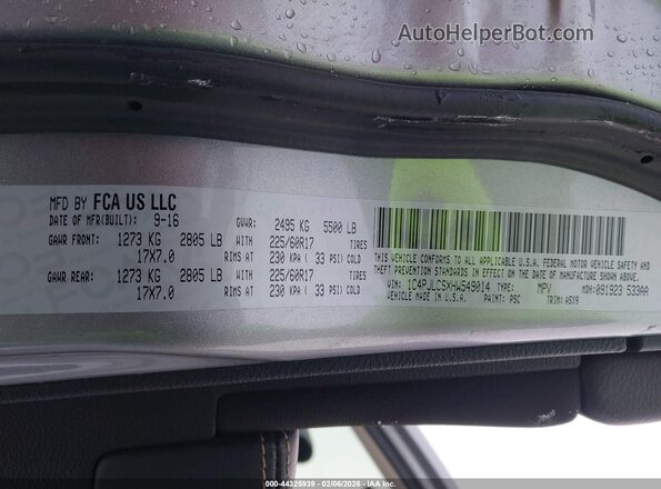1C4PJLCSXHW549014 2017 JEEP CHEROKEE Золотой Вид подкапотного пространства