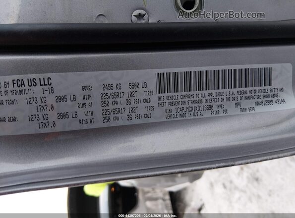 1C4PJMCX1KD113690 2019 JEEP CHEROKEE Серый Вид подкапотного пространства