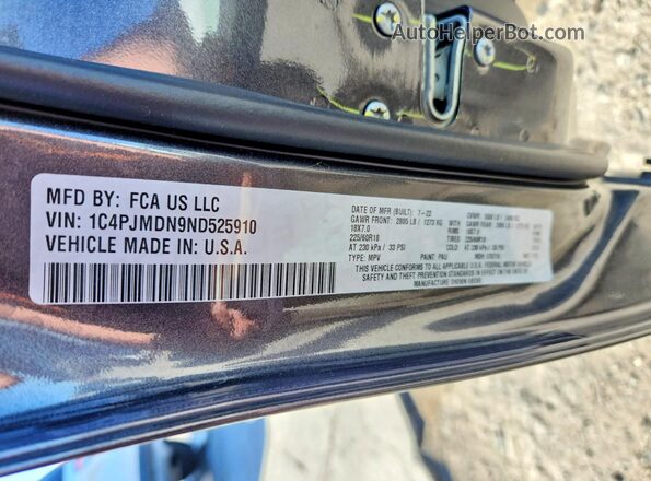 1C4PJMDN9ND525910 2022 JEEP CHEROKEE Charcoal VIN კოდის სტიკერის ხედი