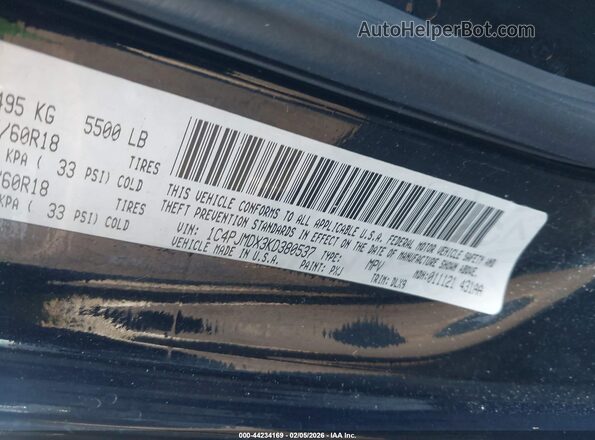 1C4PJMDX3KD380537 2019 JEEP CHEROKEE Черный Вид подкапотного пространства